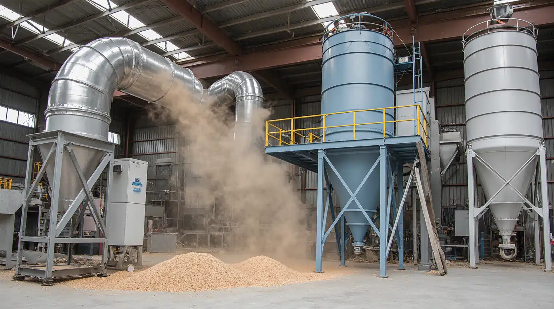 a wide angle landscape photograph for a website banner of a large robust industrial dust collector mpj0tken8wsu1qtwow7p 0